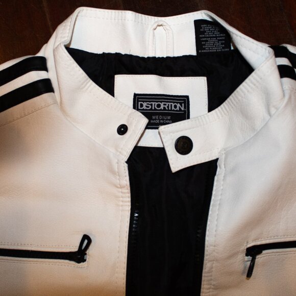 Black Pin Striped White Motocross PleatherJacket - Picture 2 of 3